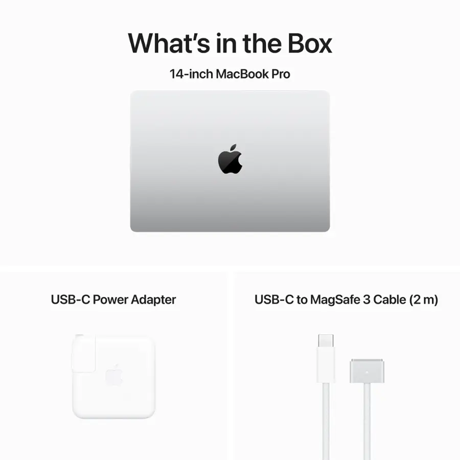 What's in the Box: 14-inch MacBook Pro, USB-C Power Adapter, USB-C to MagSafe 3 Cable (2 m)