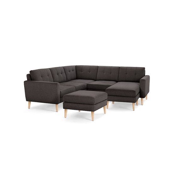 Front Zoom. Burrow - Mid-Century Nomad 5-Seat Corner Sectional with Chaise and Ottoman - Charcoal.
