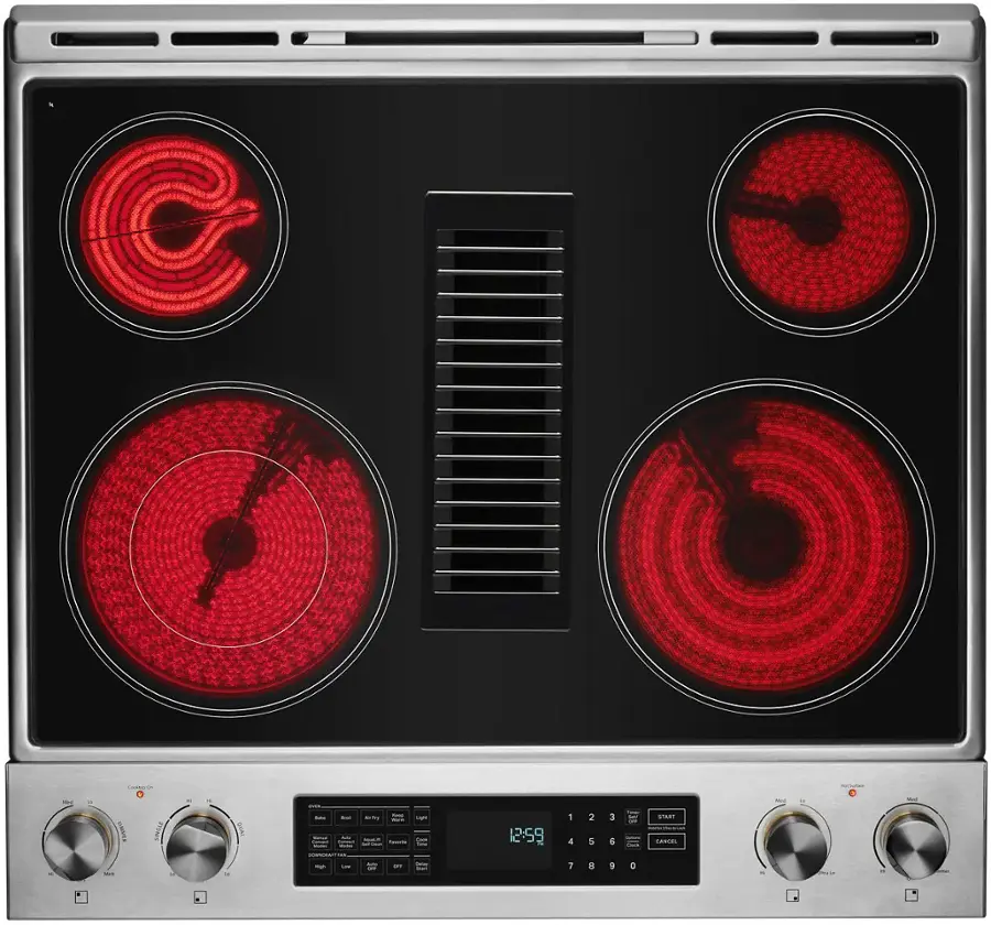 Alt View 12. JennAir - RISE 6.2 Cu. Ft. Downdraft Slide-In Electric Convection Range with Dual-Choice Element - Stainless Steel.