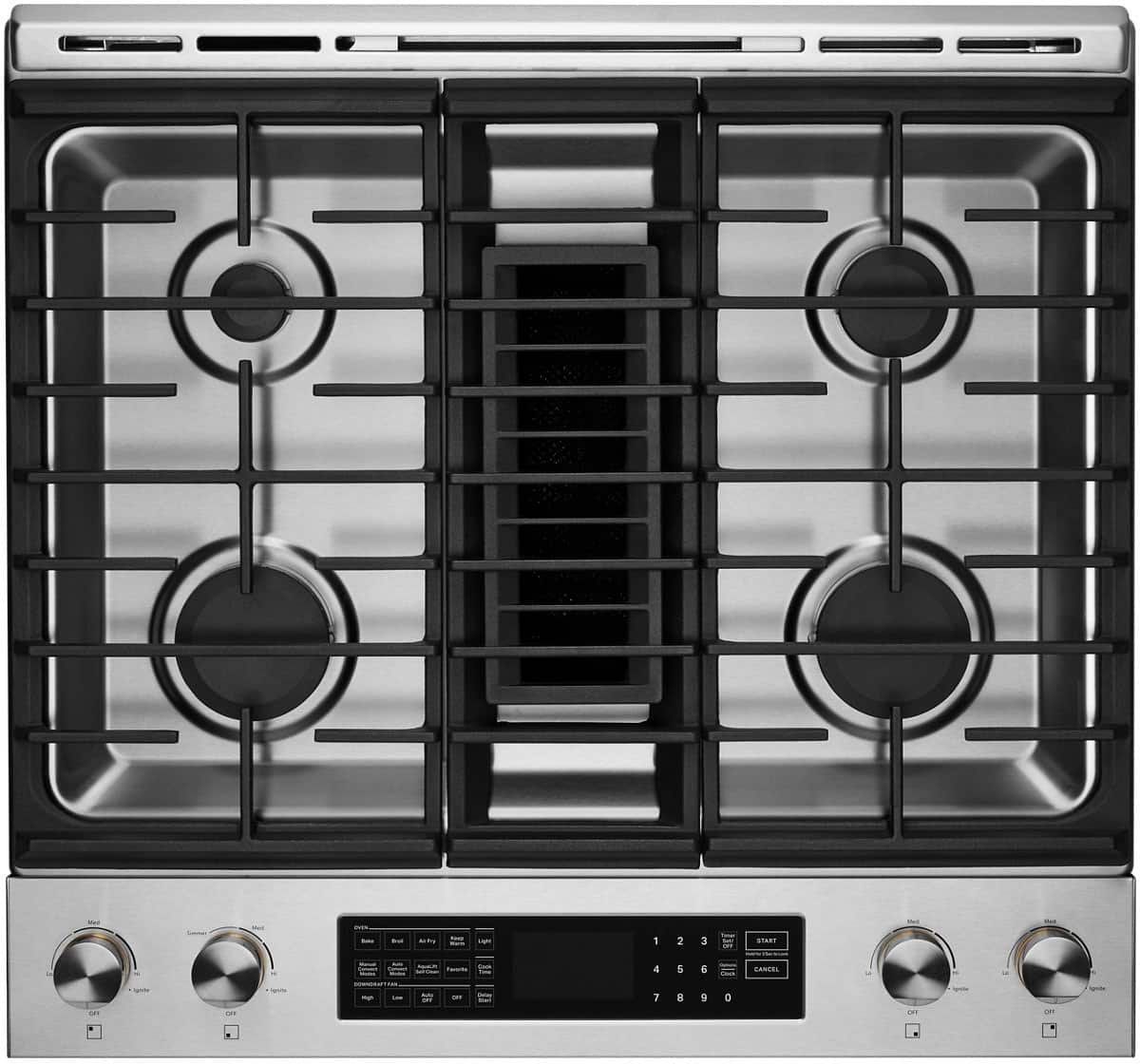 Alt View 2. JennAir - 6.2 Cu. Ft. Slide-In Dual Fuel Convection Range with Self-Cleaning and Air Fry - Stainless Steel.