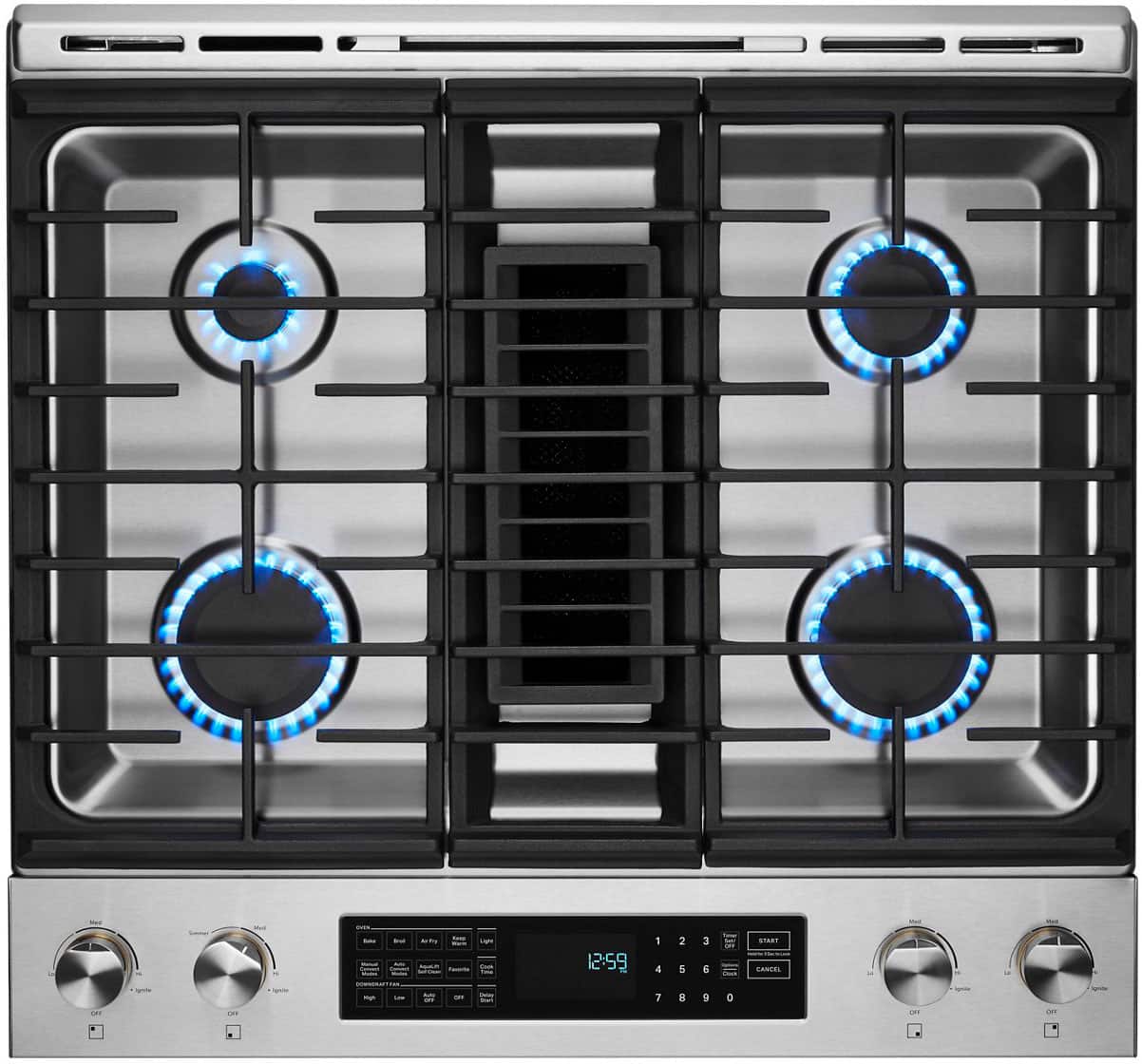 Alt View 11. JennAir - 6.2 Cu. Ft. Slide-In Dual Fuel Convection Range with Self-Cleaning and Air Fry - Stainless Steel.