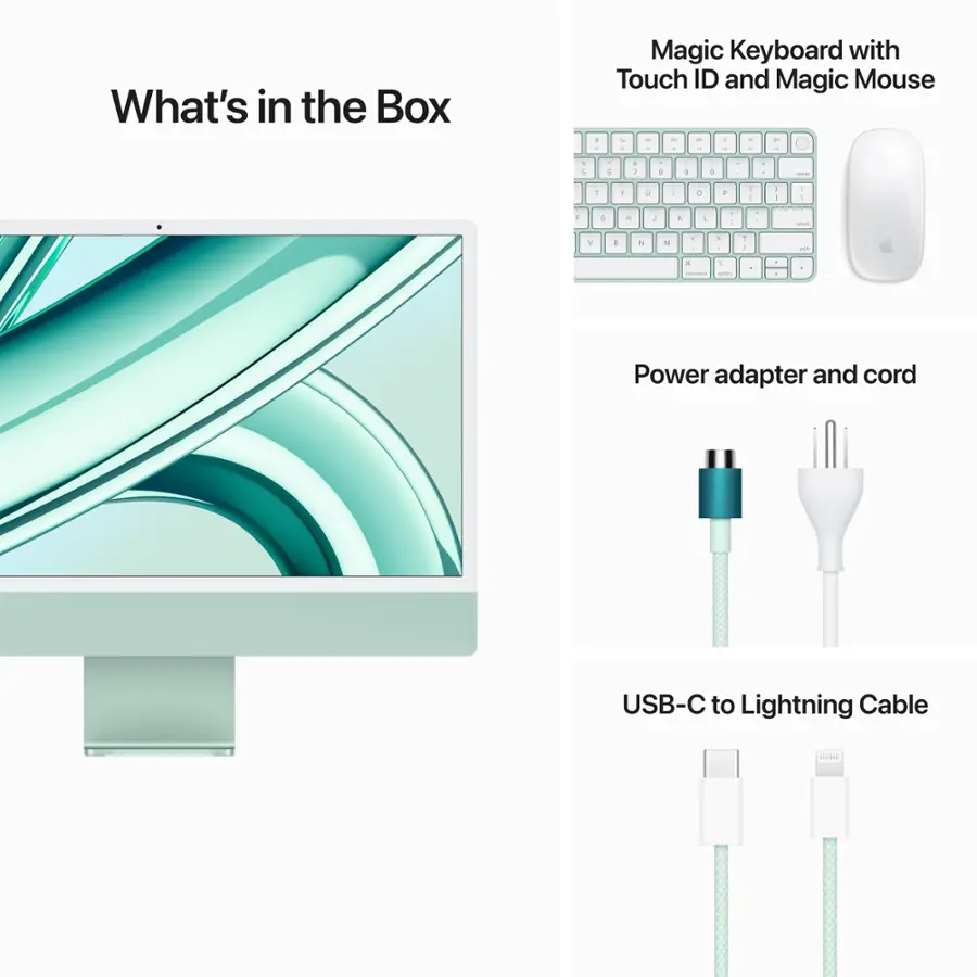 What's in the Box: Magic Keyboard with Touch ID and Magic Mouse - Power adapter and cord - USB-C to Lightning Cable