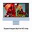 The image features a large computer monitor with a vibrant display of red and pink flowers. The monitor is described as being supercharged by the M3 chip, indicating that it is a powerful and high-performance device. The image is likely promoting the computer monitor as an all-in-one desktop computer with an impressive display and advanced technology.
