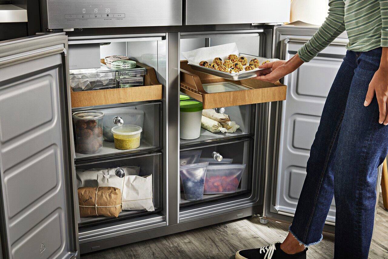 Alt View 17. KitchenAid - 19.4 Cu. Ft. Bottom-Freezer 4-Door French Door Refrigerator - Stainless Steel.