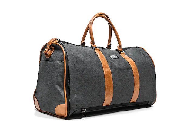 Front. PKG - Rosedale 41L Recycled Garment Duffle Bag - Grey/Tan.