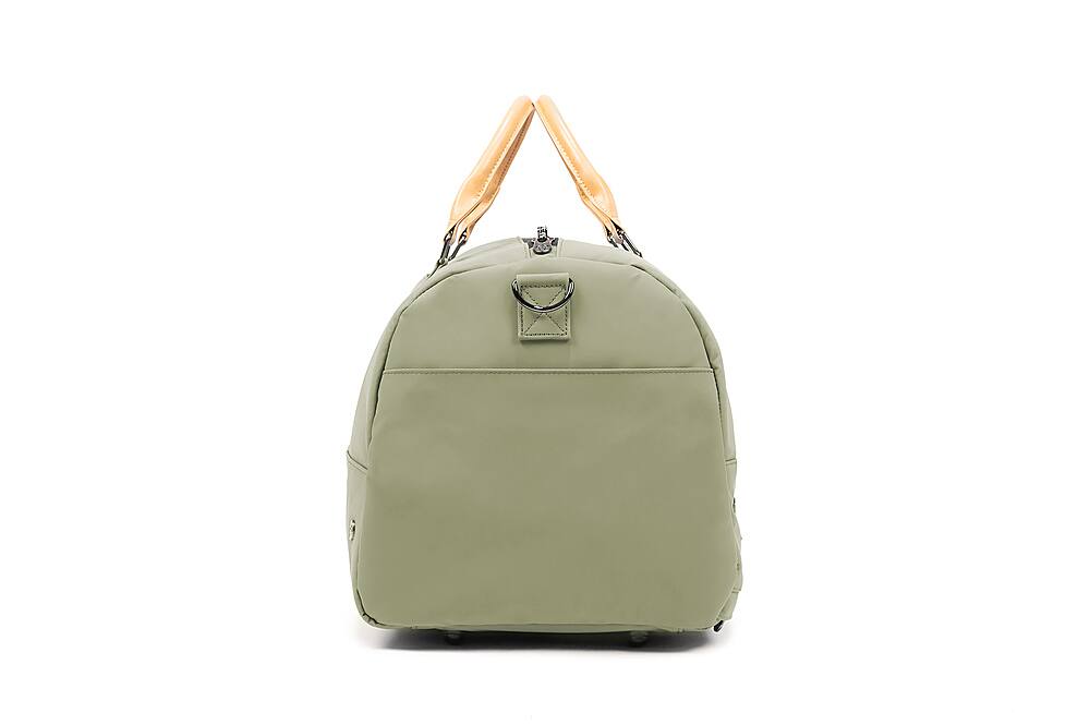 Left. PKG - Bishop 42L Recycled Duffle Bag - Green/Light Tan.