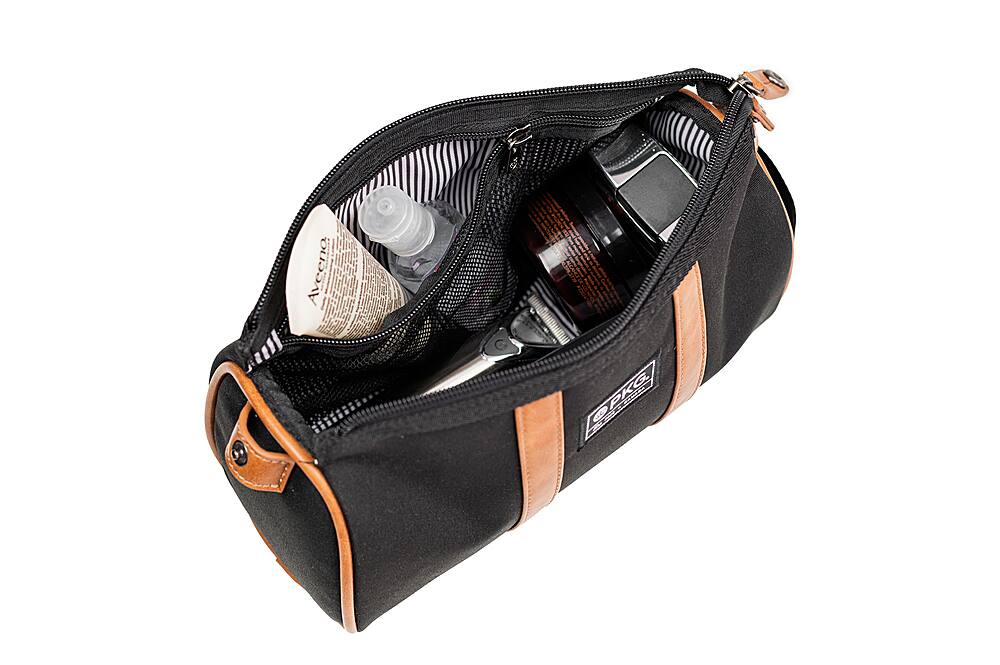 Alt View 12. PKG - Charlotte Recycled Essentials Toiletry Bag - Black/Tan.