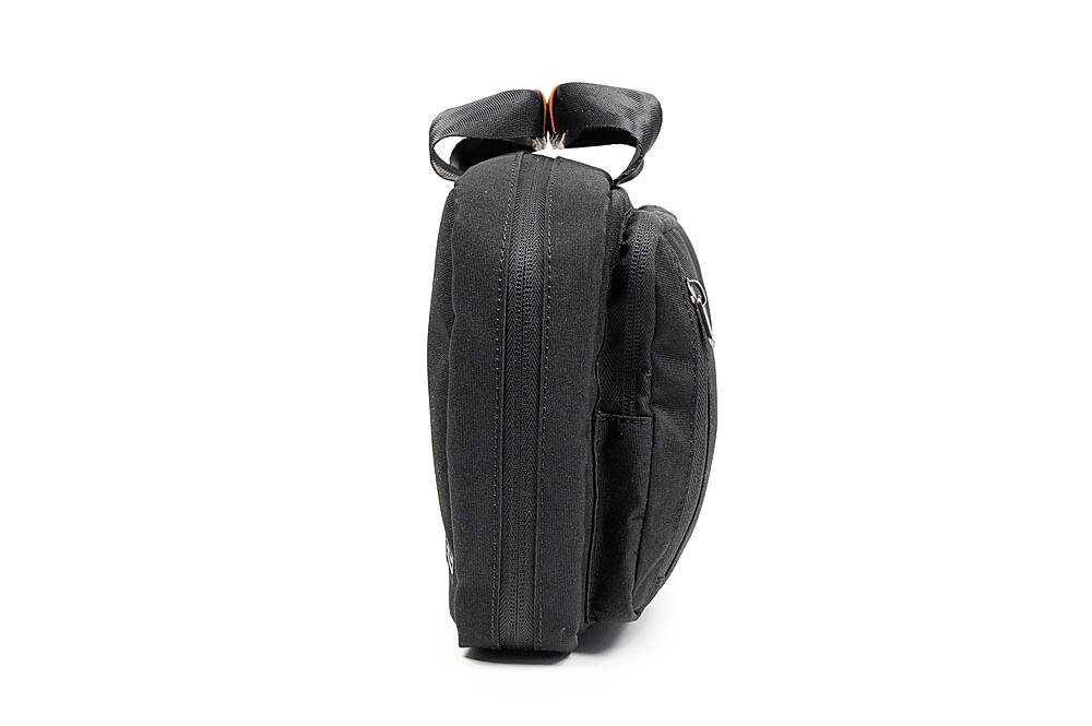 Left. PKG - Simcoe Recycled Toiletry Bag - Black/Tan.