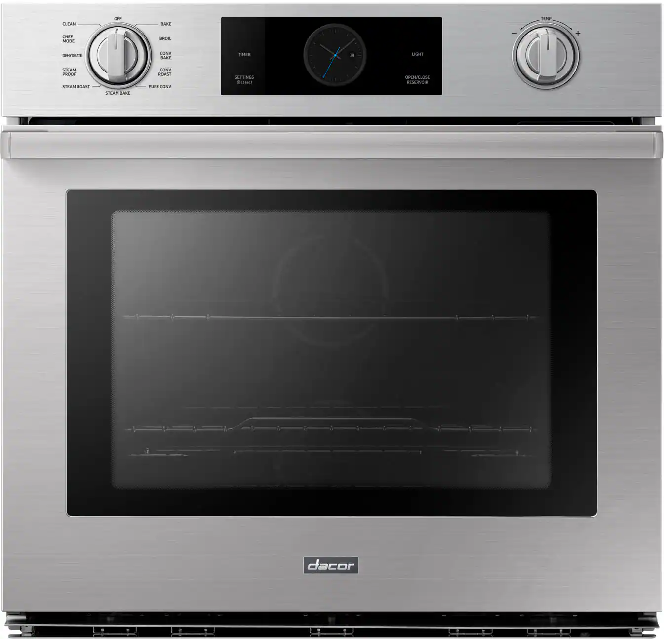 Front. Dacor - Transitional 30" Built-In Single Electric Four-Part Pure Convection Wall Oven with Steam Assist and Chef Mode - Silver Stainless Steel.