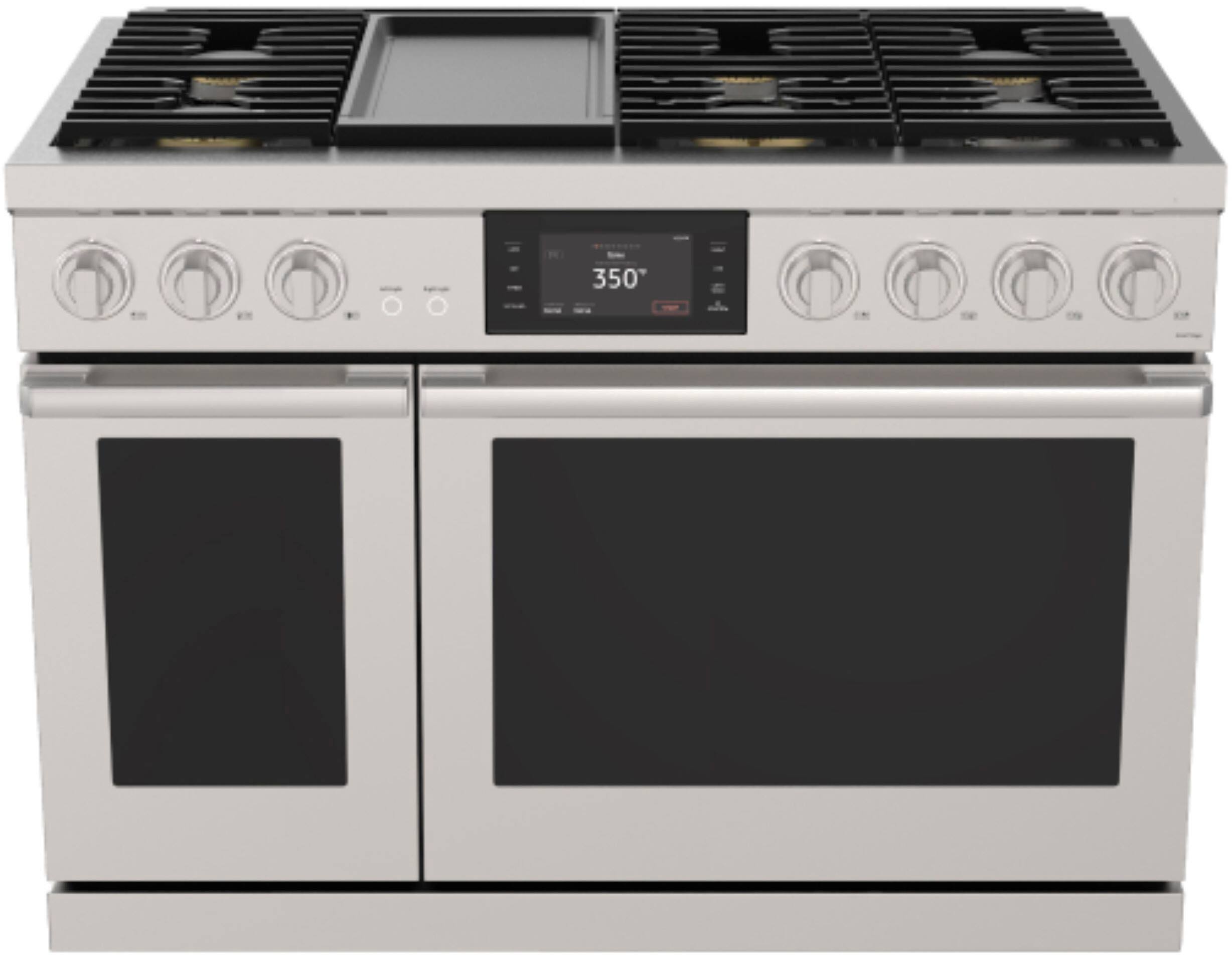 Front. Dacor - Contemporary 8.8 Cu. Ft. Slide-In Dual Fuel Four-Part Pure Convection Range with GreenClean and Griddle - Silver Stainless Steel.