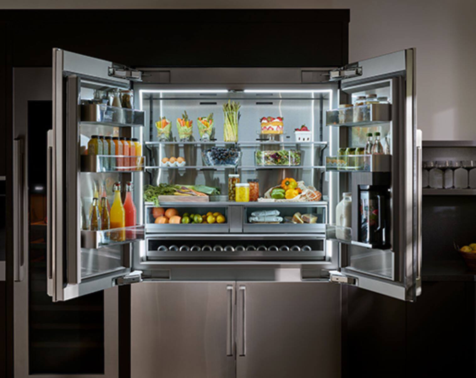 Alt View 18. Dacor - 27.7 Cu. Ft. 4-Door Flex French Door Built-In Smart 48" Refrigerator with Beverage Center and Whiskey Ball Ice - Custom Panel Ready.