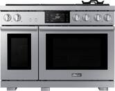 Dacor - 48 in. Wide 6 Burner Transitional 7.7 Cu. Ft. Slide-In Gas Four-Part Pure Convection Range with Self-Cleaning - Silver Stainless Steel