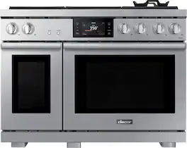 Dacor - Transitional 7.7 Cu. Ft. Slide-In Gas Four-Part Pure Convection Range with Self-Cleaning and SimmerSear Burners - Silver Stainless Steel