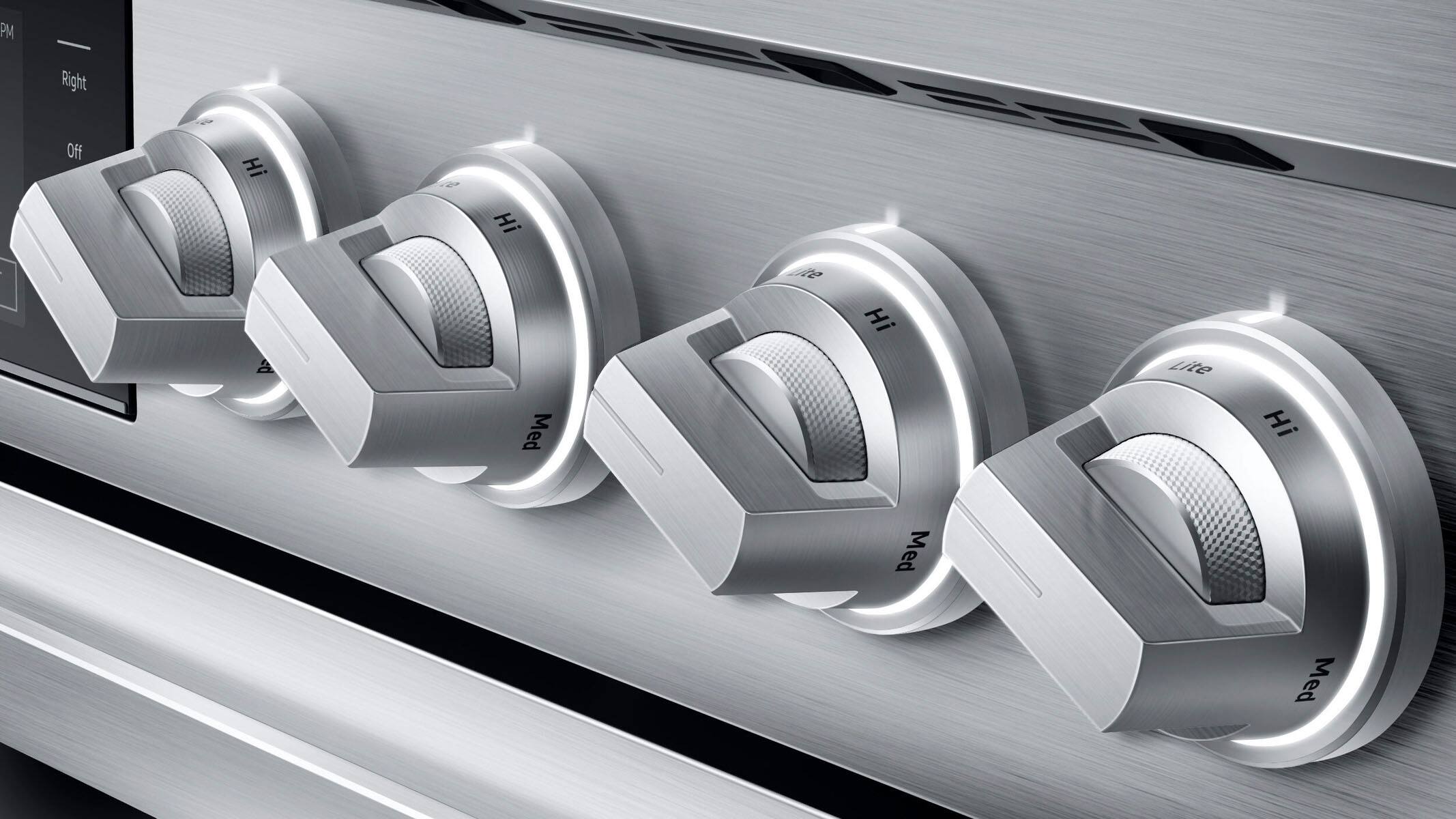 Alt View 14. Dacor - Transitional 7.7 Cu. Ft. Slide-In Gas Four-Part Pure Convection Range with Self-Cleaning and SimmerSear Burners - Silver Stainless Steel.