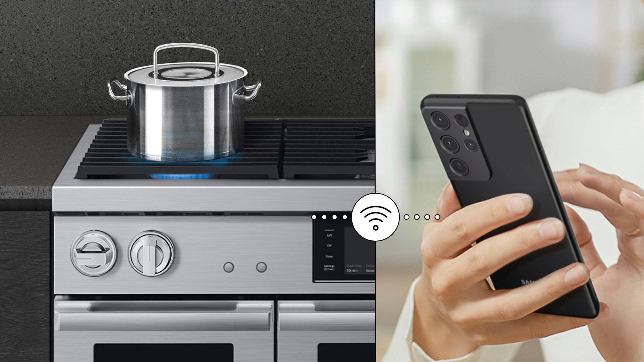 Alt View 22. Dacor - Transitional 7.7 Cu. Ft. Slide-In Gas Four-Part Pure Convection Range with Self-Cleaning and SimmerSear Burners - Silver Stainless Steel.