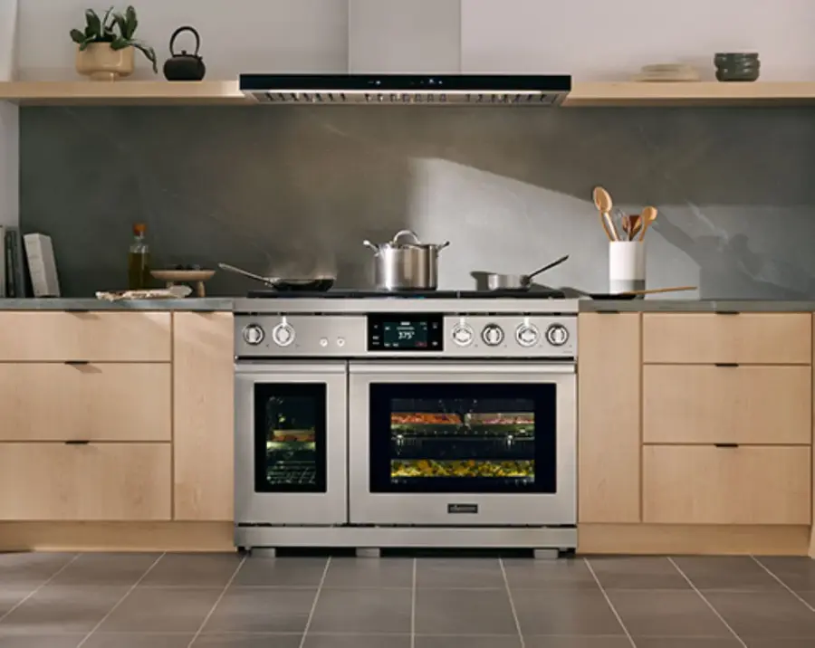 Alt View 18. Dacor - Contemporary 8.8 Cu. Ft. Slide-In Dual Fuel Four-Part Pure Convection Range with GreenClean and Chef Mode - Silver Stainless Steel.