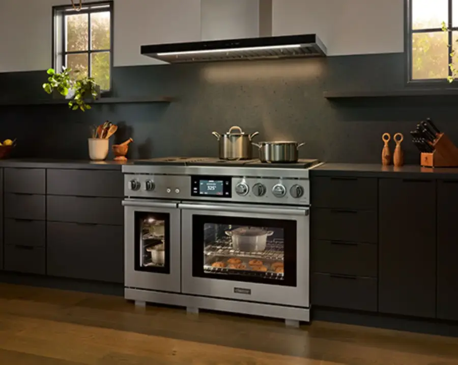 Alt View 19. Dacor - Contemporary 8.8 Cu. Ft. Slide-In Dual Fuel Four-Part Pure Convection Range with GreenClean and Chef Mode - Silver Stainless Steel.