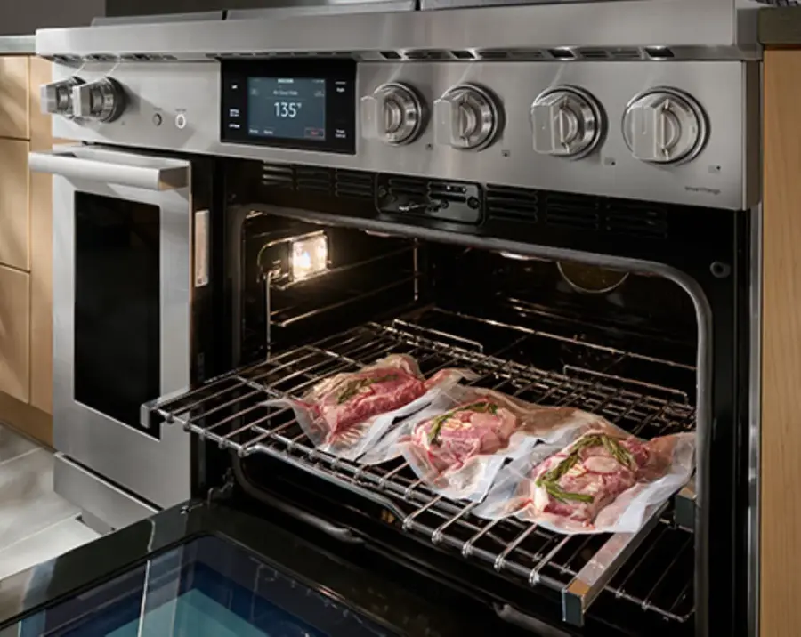 Alt View 22. Dacor - Contemporary 8.8 Cu. Ft. Slide-In Dual Fuel Four-Part Pure Convection Range with GreenClean and Chef Mode - Silver Stainless Steel.