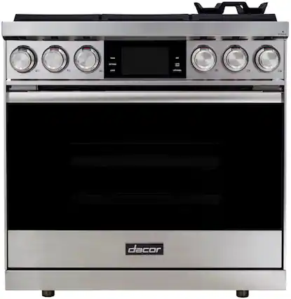 Front. Dacor - Contemporary 4.8 Cu. Ft. Slide-In Dual Fuel Four-Part Pure Convection Range with GreenClean and Steam Assist - Silver Stainless Steel.