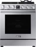 Dacor - 30 in. Wide 4 burner Transitional 6.0 Cu. Ft. Slide-In Gas Four-Part Pure Convection Range with Self-Cleaning - Silver Stainless Steel