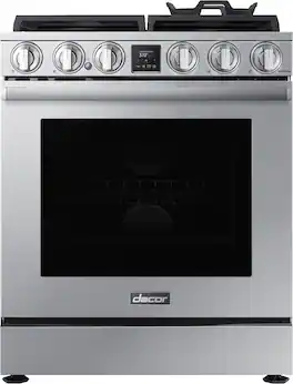 Dacor - Transitional 6.0 Cu. Ft. Slide-In Gas Four-Part Pure Convection Range with Self-Cleaning and SimmerSear Burners - Silver Stainless Steel