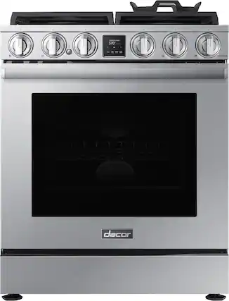 Front. Dacor - Transitional 6.0 Cu. Ft. Slide-In Gas Four-Part Pure Convection Range with Self-Cleaning and SimmerSear Burners - Silver Stainless Steel.