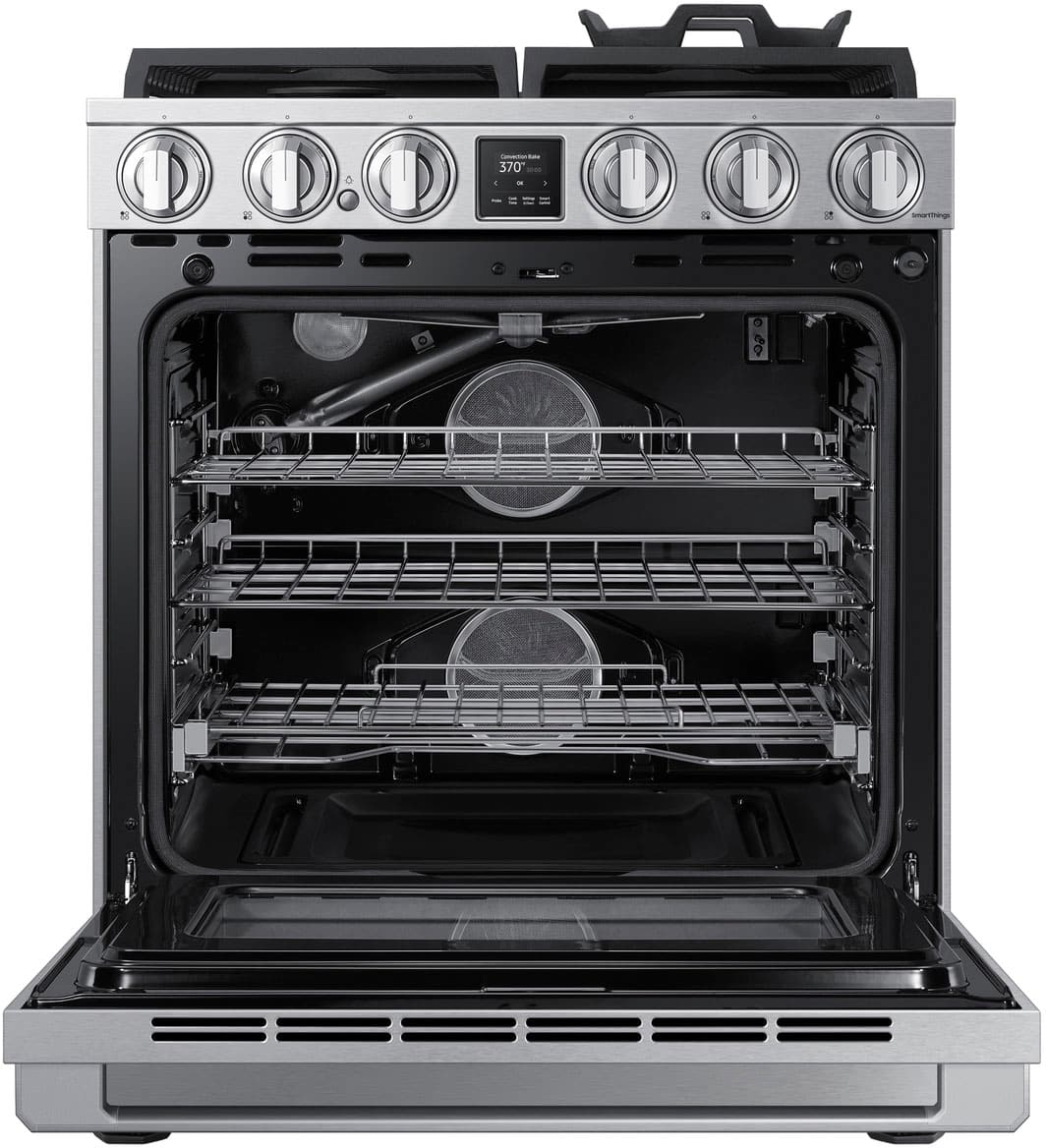Alt View 2. Dacor - Transitional 6.0 Cu. Ft. Slide-In Gas Four-Part Pure Convection Range with Self-Cleaning and SimmerSear Burners - Silver Stainless Steel.