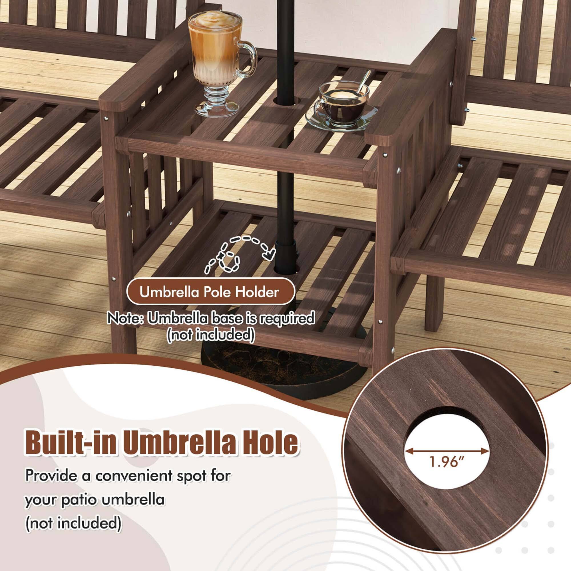Umbrella Pole Holder  
Note: Umbrella base is required (not included)  

Built-in Umbrella Hole  
Provide a convenient spot for your patio umbrella (not included)  

1.96"