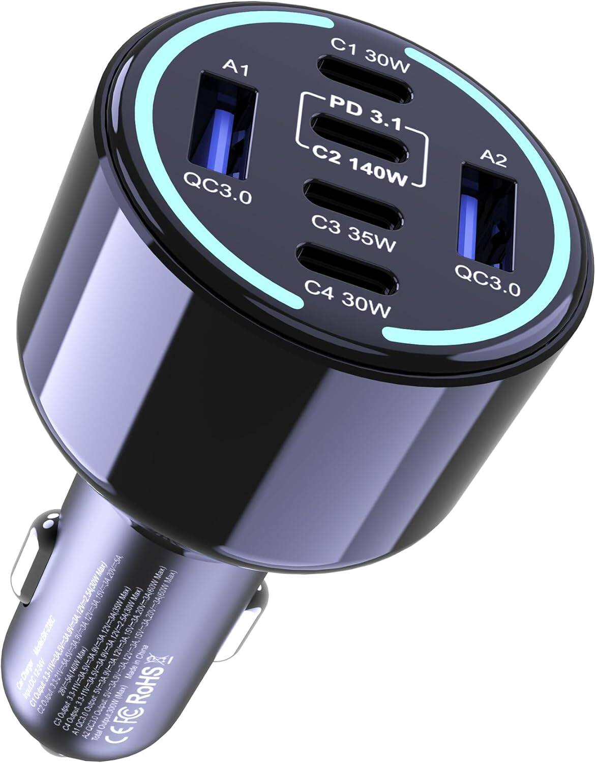 A1 QC3.0 C1 30W PD 3.1 C2 A2 140W C3 35W C4 QC3.0 30W Max) VS 201 Max) Max) 12V=2.5A(30W 15V=3A Max) Mx) -22C I T 12V=3A 12V=3A(35W 12Vm=2 I 5A(30W 15V=3A M0 15V-3A 5V=3A 5V-3A Max) 9V=3A 9V=3A 12V=3A 12V -3A, China 12-20V 3311V-3 (140W Max) 5V=3A 9V=3A CarCharer I YC-NEYC-NS Madein Ipe0C 9 Output C2 O Output 3.3-11V=3 33 11V=3 Output 5V=