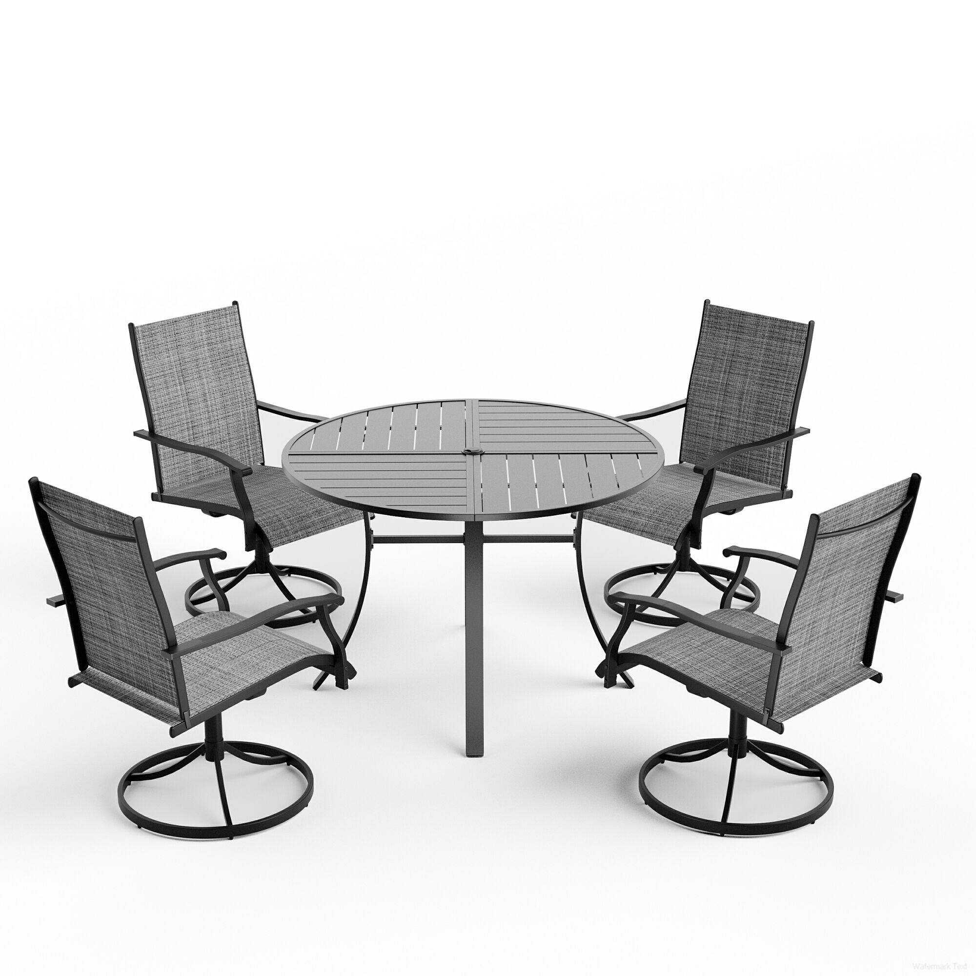 Alt View 5. U-HOMY - Patio Dining Set, Outdoor Round Table and 4 Fixed Chairs, Textilene Patio Chairs with Umbrella Hole for Garden, Backyard - Grey.