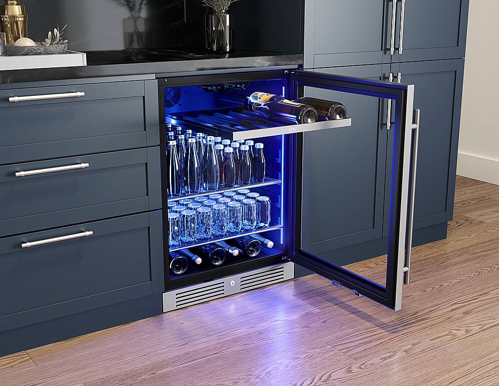 Alt View 11. Zephyr - Presrv 24 in. 7-Bottle and 108-Can Single Zone Beverage Cooler - Stainless Steel + Glass.