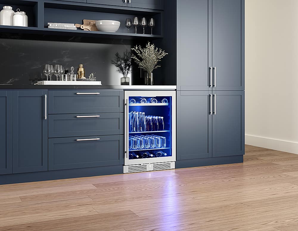 Alt View 12. Zephyr - Presrv 24 in. 7-Bottle and 108-Can Single Zone Beverage Cooler - Stainless Steel + Glass.