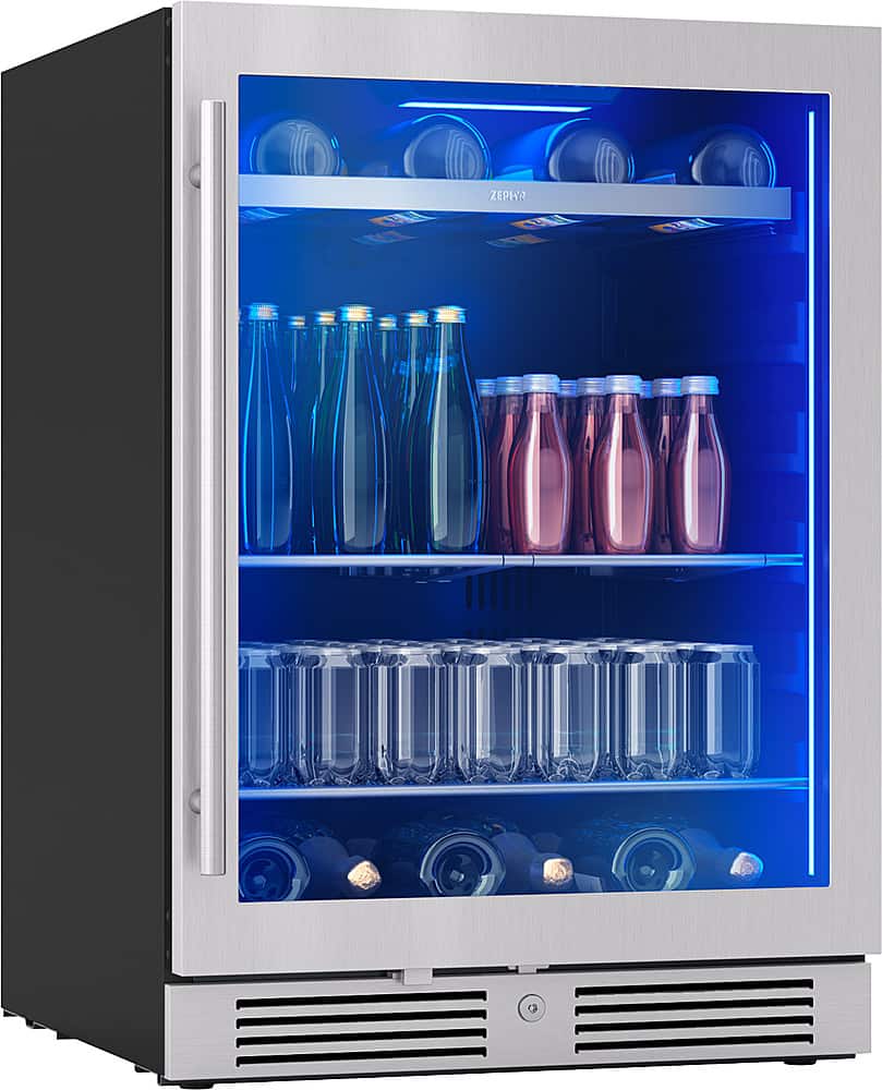 Alt View 15. Zephyr - Presrv 24 in. 7-Bottle and 108-Can Single Zone Beverage Cooler - Stainless Steel + Glass.