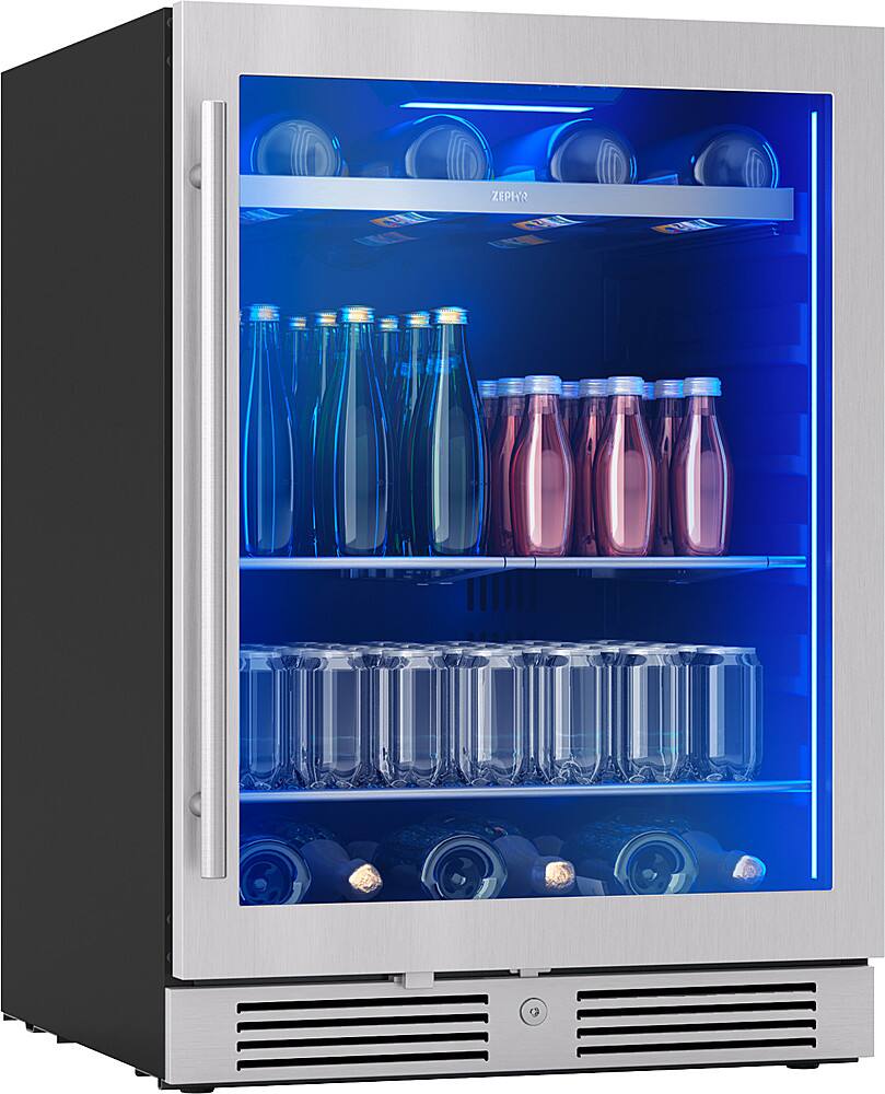 Alt View 15. Zephyr - Presrv 24 in. 7-Bottle and 108-Can Single Zone Beverage Cooler - Stainless Steel + Glass.