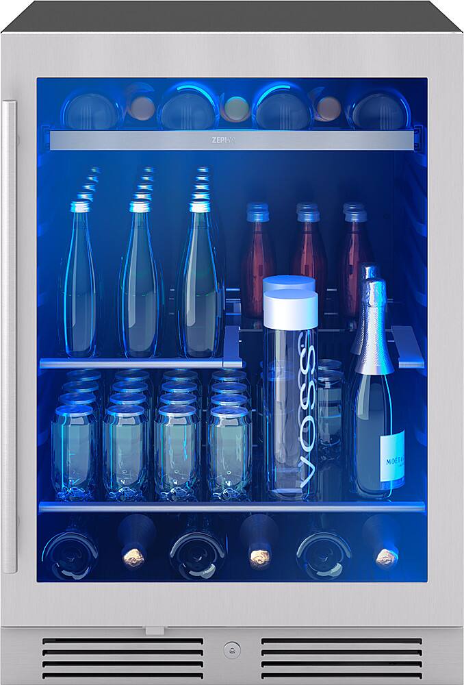 Alt View 18. Zephyr - Presrv 24 in. 7-Bottle and 108-Can Single Zone Beverage Cooler - Stainless Steel + Glass.