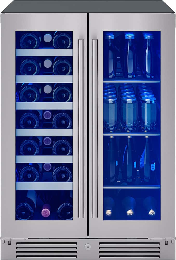 Front. Zephyr - Presrv 24 in. 21-Bottle and 64-Can Wine and Beverage Cooler with Dual Temperature Zone and French Doors - Stainless Steel + Glass.