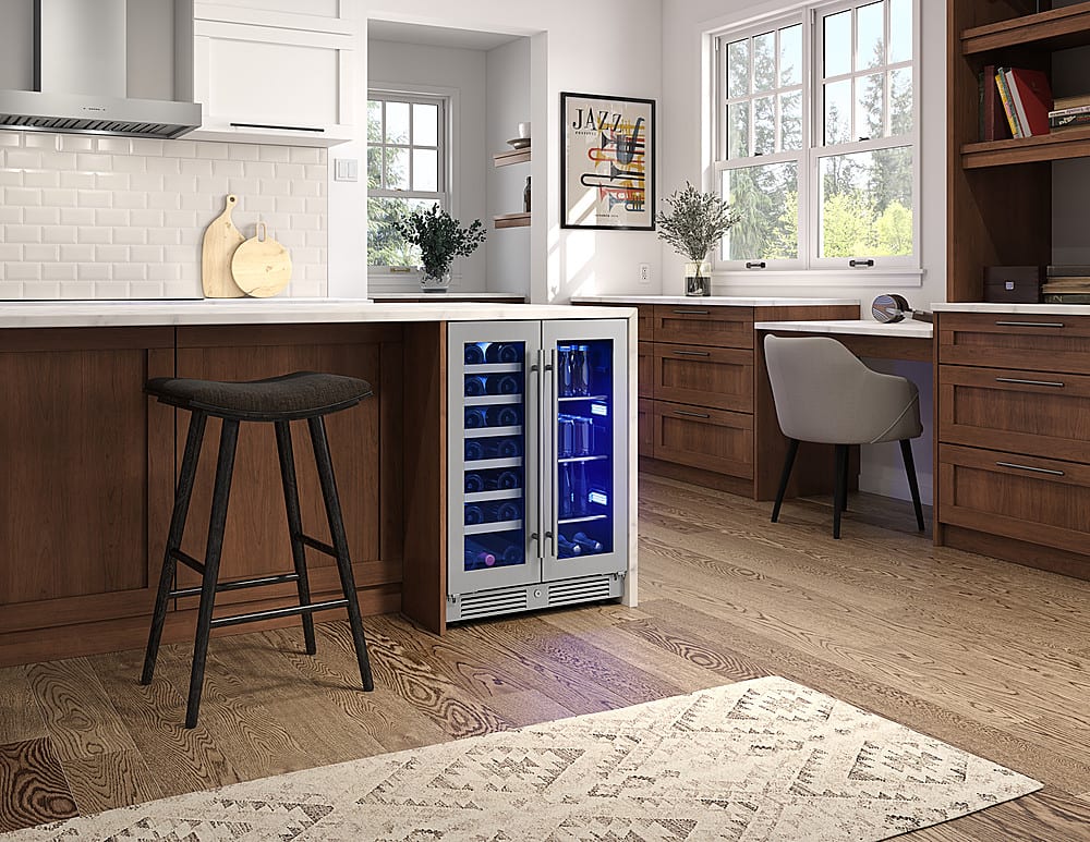 Alt View 12. Zephyr - Presrv 24 in. 21-Bottle and 64-Can Wine and Beverage Cooler with Dual Temperature Zone and French Doors - Stainless Steel + Glass.