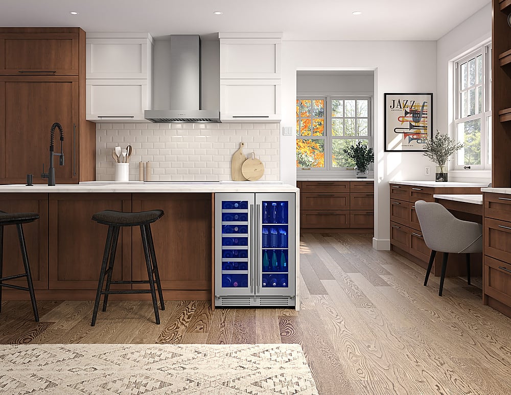 Alt View 13. Zephyr - Presrv 24 in. 21-Bottle and 64-Can Wine and Beverage Cooler with Dual Temperature Zone and French Doors - Stainless Steel + Glass.