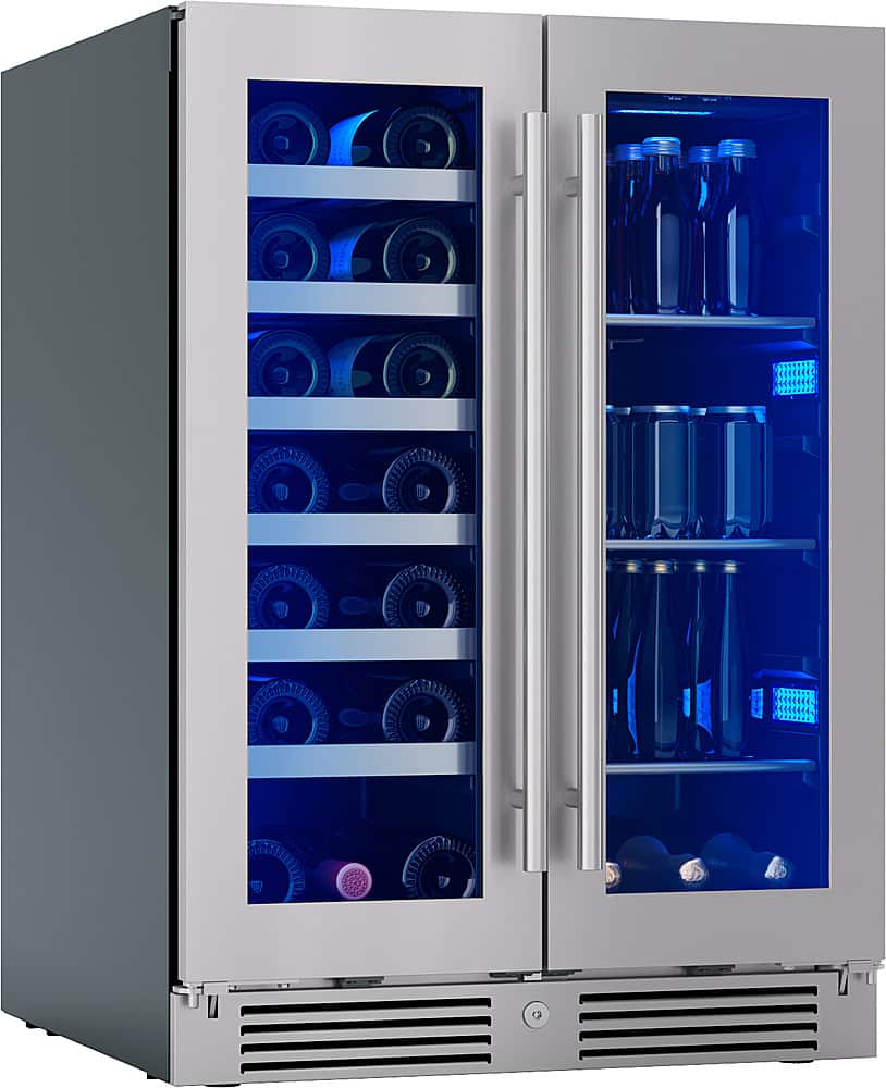Alt View 15. Zephyr - Presrv 24 in. 21-Bottle and 64-Can Wine and Beverage Cooler with Dual Temperature Zone and French Doors - Stainless Steel + Glass.