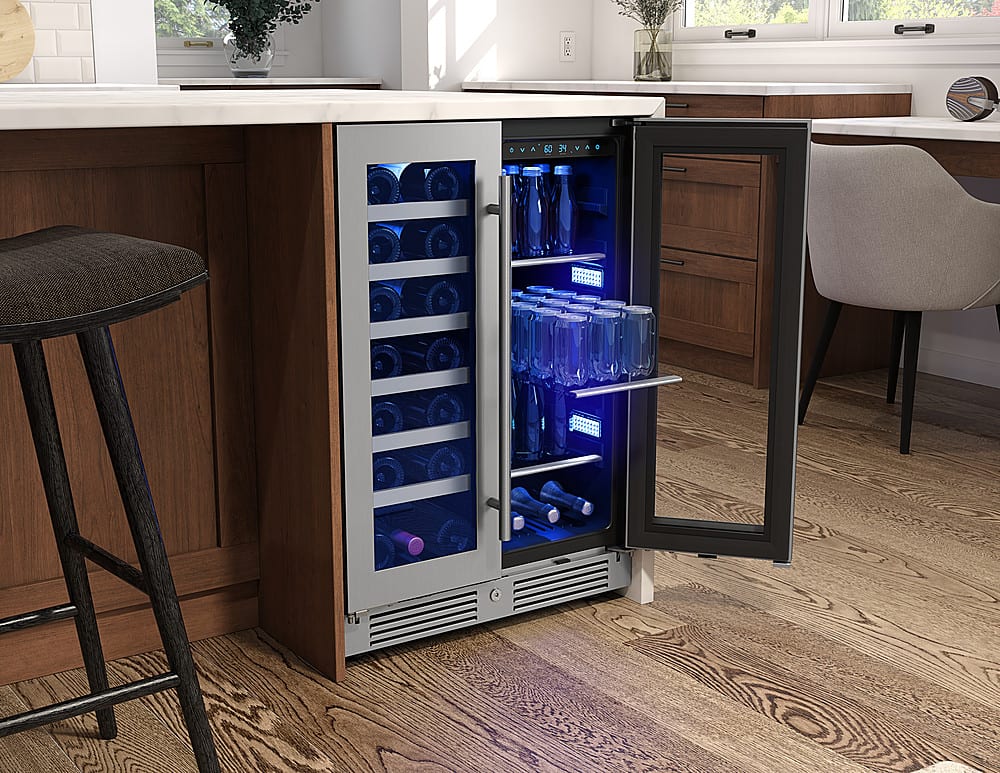Alt View 18. Zephyr - Presrv 24 in. 21-Bottle and 64-Can Wine and Beverage Cooler with Dual Temperature Zone and French Doors - Stainless Steel + Glass.