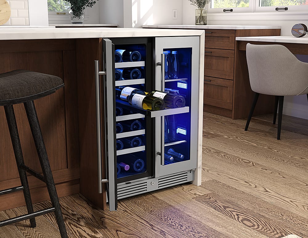 Alt View 19. Zephyr - Presrv 24 in. 21-Bottle and 64-Can Wine and Beverage Cooler with Dual Temperature Zone and French Doors - Stainless Steel + Glass.