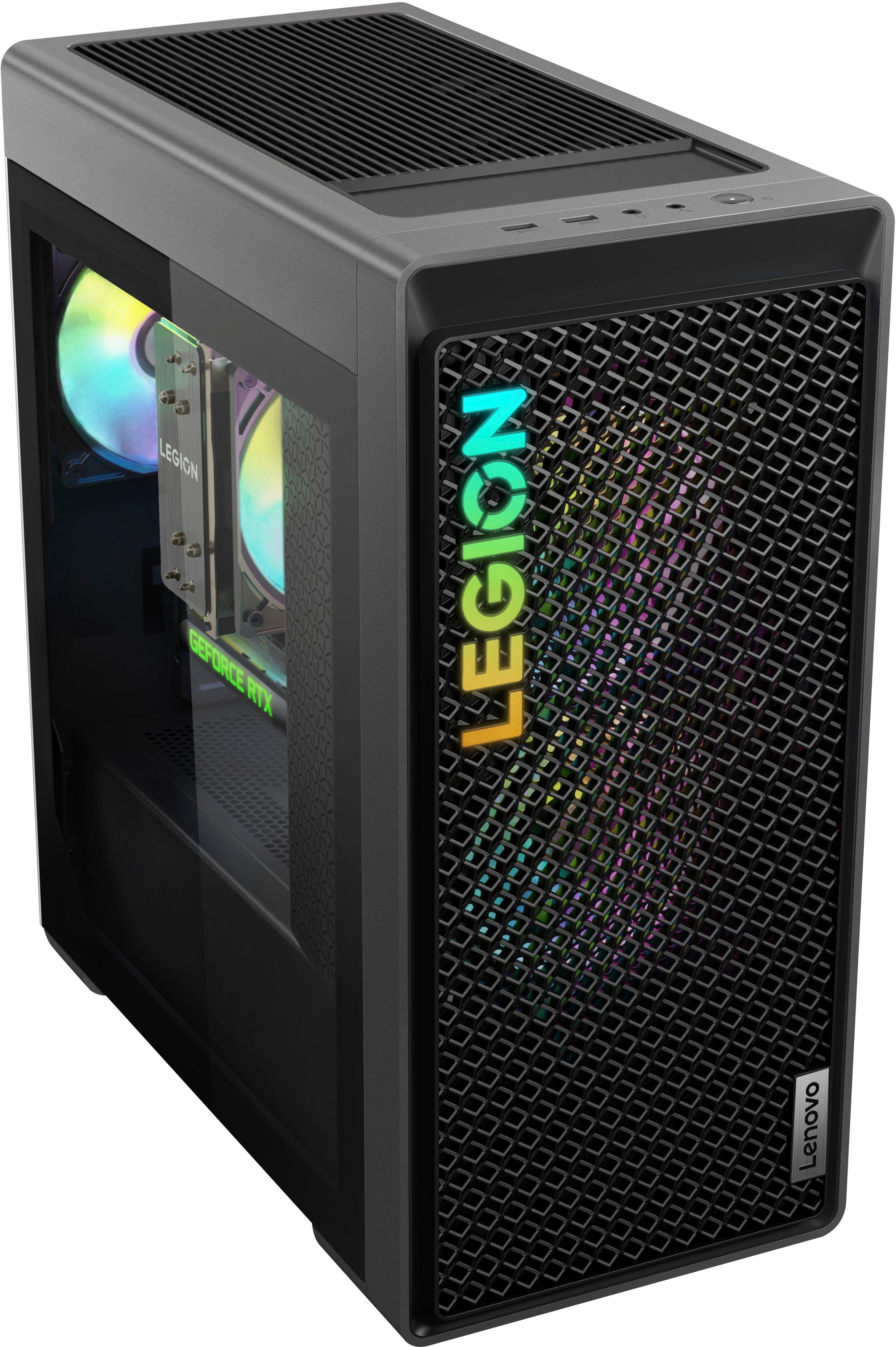 Angle View: Lenovo - Legion Tower 5i Gaming Desktop - Intel Core i7-13700F - 16GB Memory - NVIDIA GeForce RTX 4070 12GB - 1TB SSD - Storm Grey