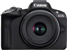 Front. Canon - EOS R50 4K Video Mirrorless Camera 2 Lens Kit with RF-S 18-45mm and RF-S 55-210mm Lenses - Black.