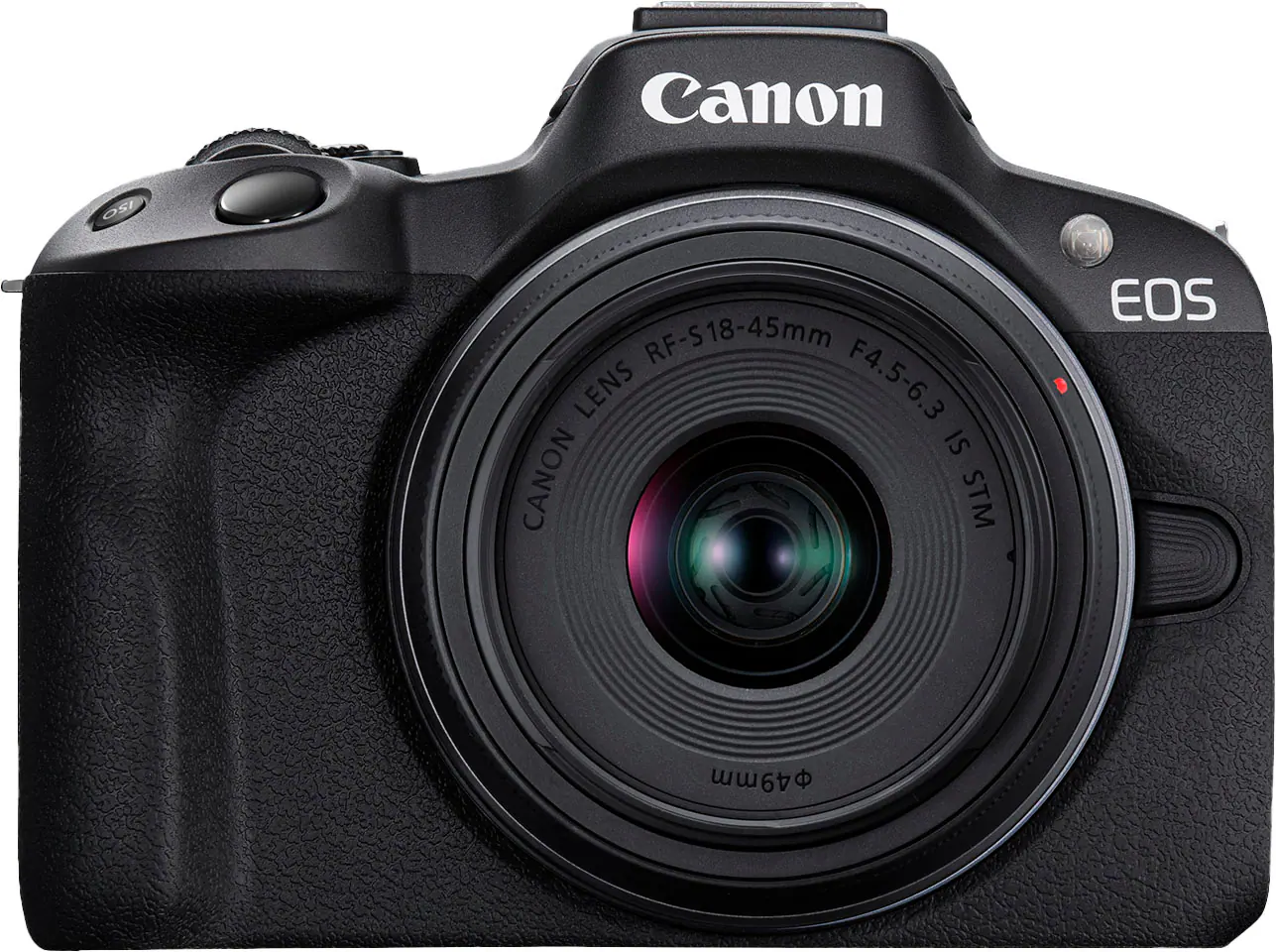 Front. Canon - EOS R50 4K Video Mirrorless Camera 2 Lens Kit with RF-S 18-45mm and RF-S 55-210mm Lenses - Black.