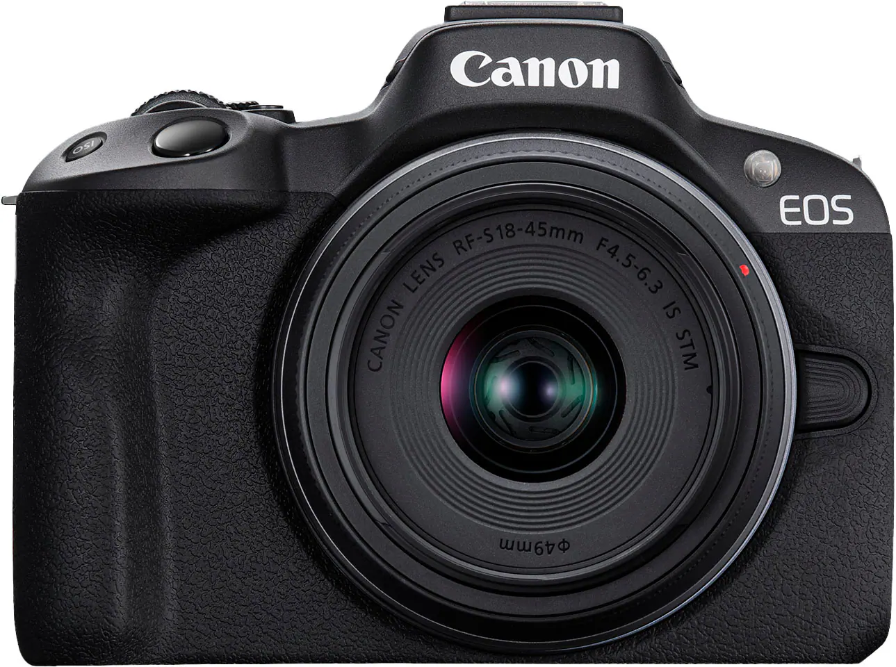 Front. Canon - EOS R50 4K Video Mirrorless Camera with RF-S 18-45mm f/4.5-6.3 IS STM Lens - Black.
