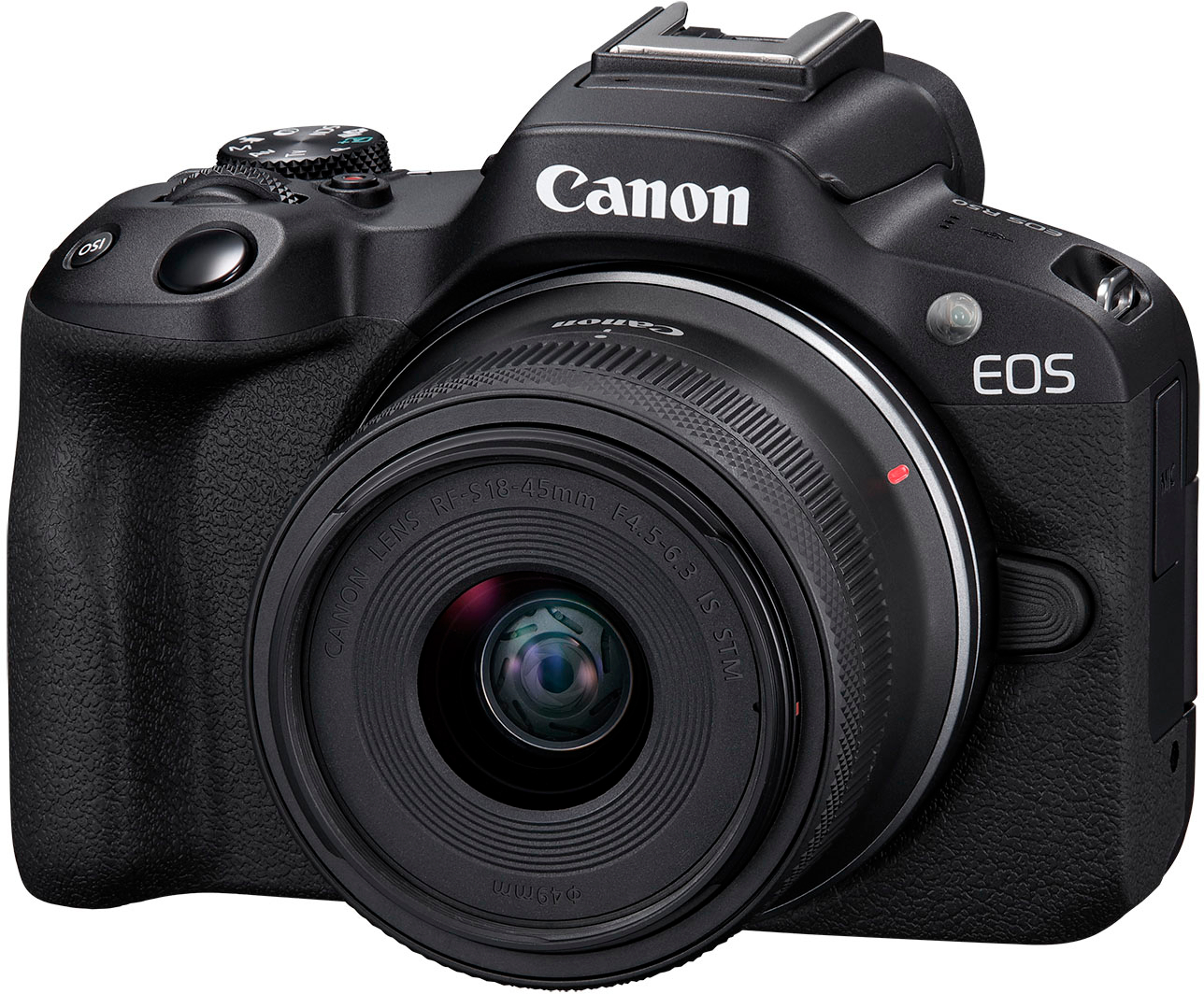 Left View: Canon - EOS R50 4K Video Mirrorless Camera with RF-S 18-45mm f/4.5-6.3 IS STM Lens - Black