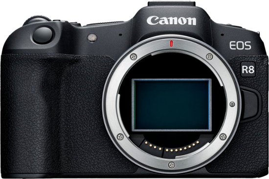 Front. Canon - EOS R8 4K Video Mirrorless Camera (Body Only) - Black.