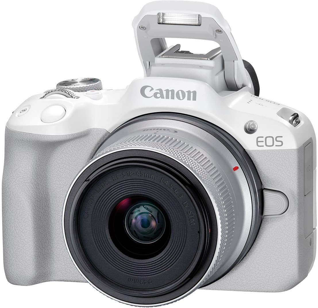 Alt View 1. Canon - EOS R50 4K Video Mirrorless Camera with RF-S 18-45mm f/4.5-6.3 IS STM Lens - White.