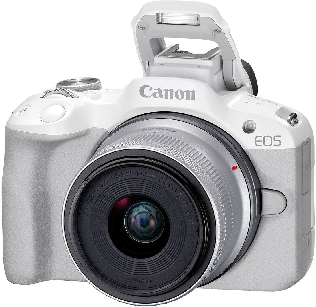 Alt View 1. Canon - EOS R50 4K Video Mirrorless Camera with RF-S 18-45mm f/4.5-6.3 IS STM Lens - White.