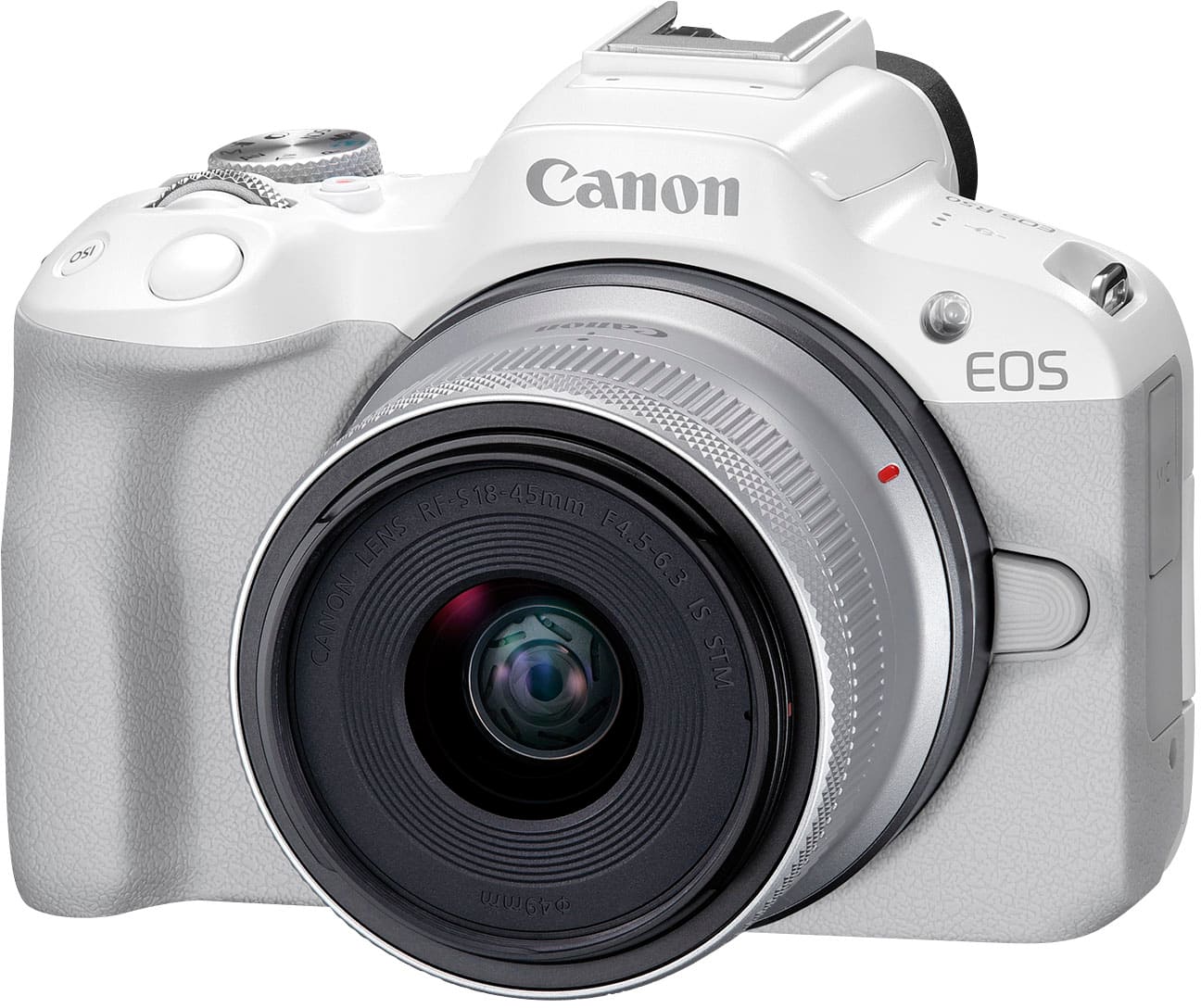 Left. Canon - EOS R50 4K Video Mirrorless Camera with RF-S18-45mm f/4.5-6.3 IS STM Lens - White.